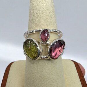 Tourmaline Pink Green Natural‎ Stones Sterling Silver 925 Ring Womens Size 9 NEW